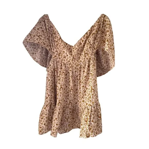 For Good Floral Flutter Sleeve Mini Dress With V-Neckline & Lace-Up Back - Picture 3 of 16